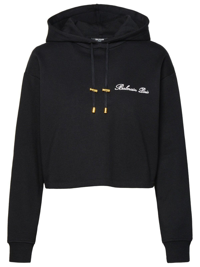 Balmain Cropped Drawstring Hoodie - Women - Piano Luigi