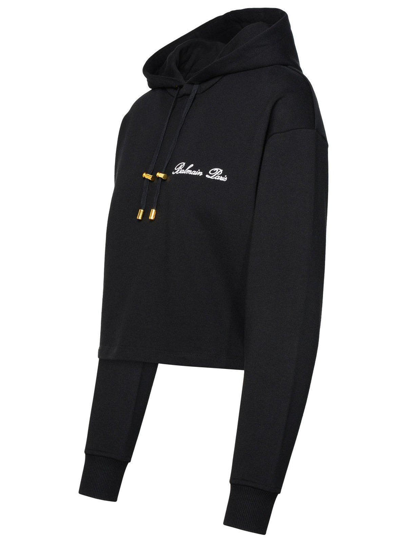 Balmain Cropped Drawstring Hoodie - Women - Piano Luigi