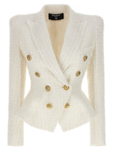 Balmain Double-breasted Tweed Blazer With Logo Buttons - Women - Piano Luigi