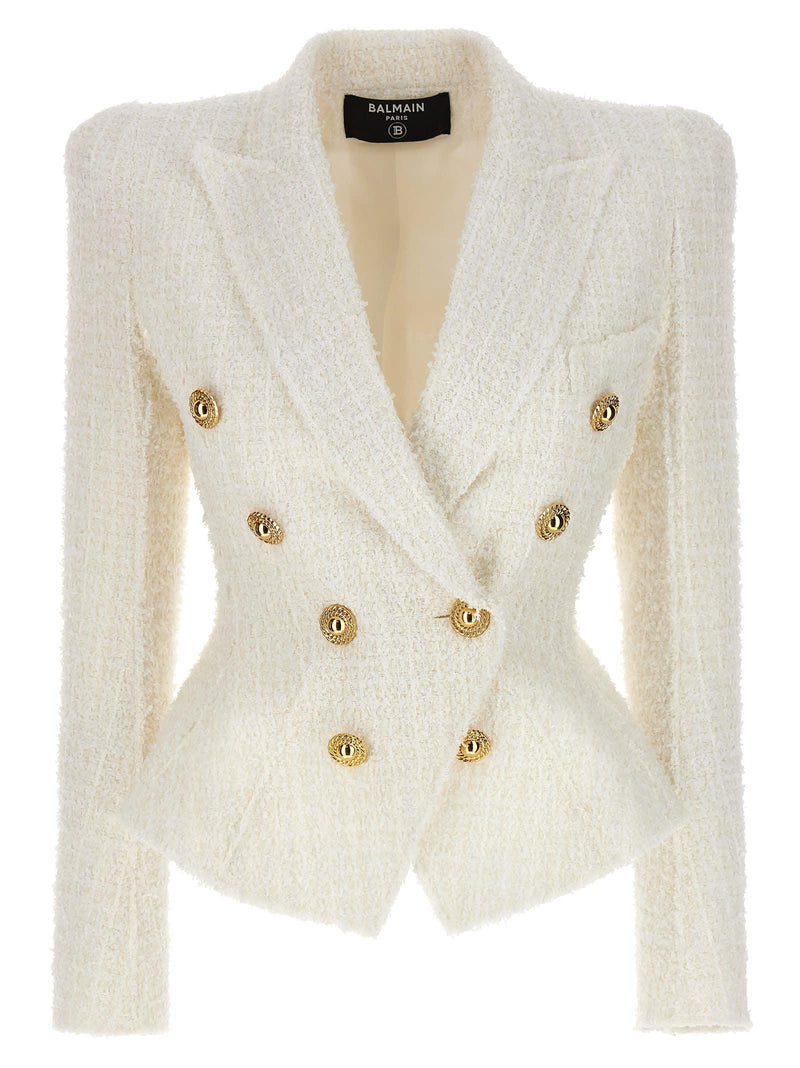 Balmain Double-breasted Tweed Blazer With Logo Buttons - Women - Piano Luigi