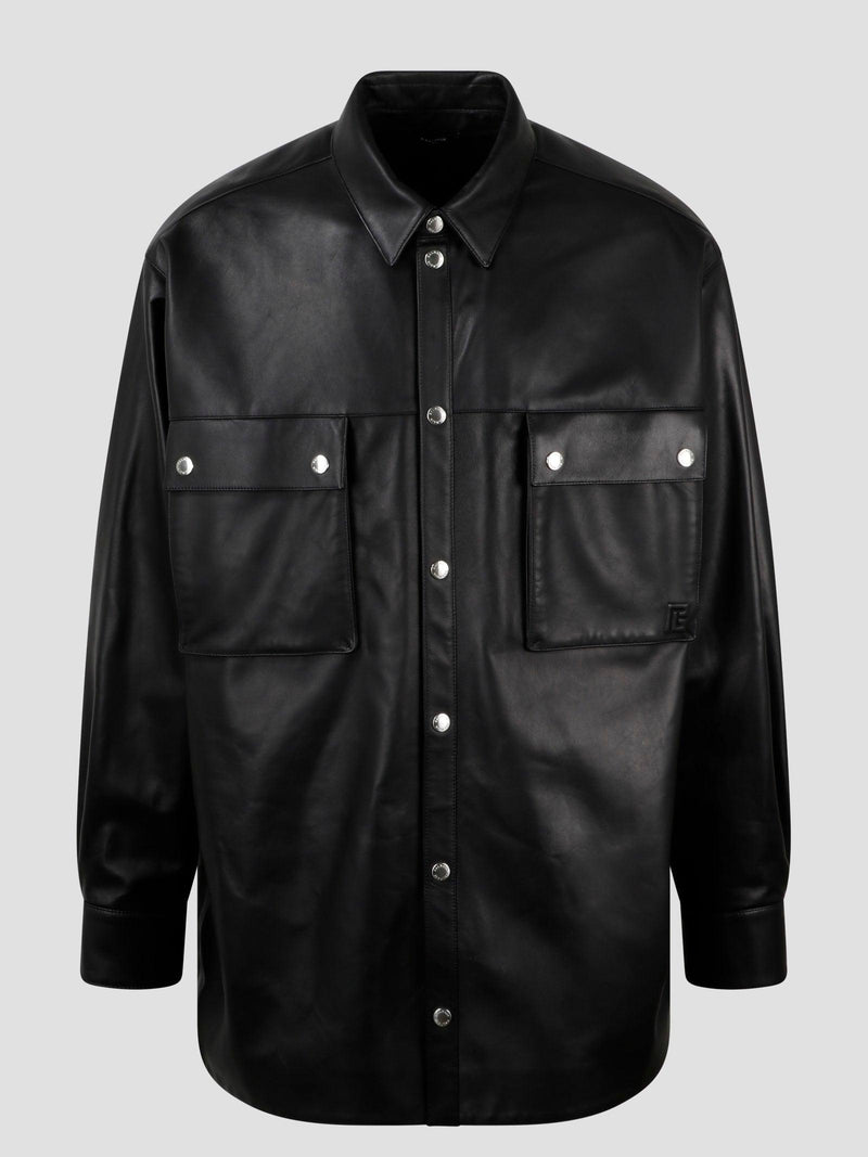 Balmain Embossed Logo Leather Shirt - Men - Piano Luigi