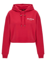 Balmain Flocked Logo Cropped Hoodie - Women - Piano Luigi