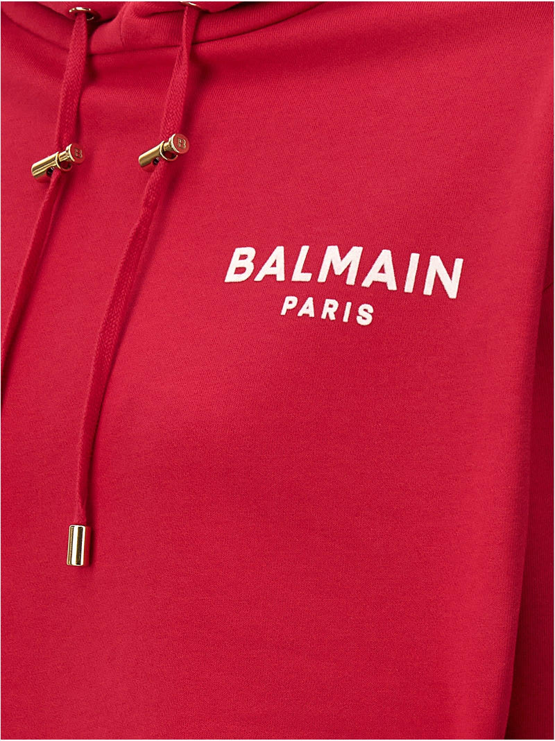 Balmain Flocked Logo Cropped Hoodie - Women - Piano Luigi