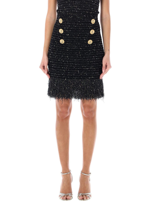 Balmain Fringed Lurex Tweed Skirt - Women - Piano Luigi