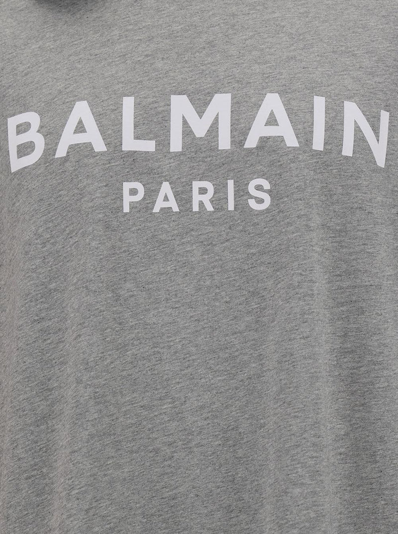 Balmain Grey Crew Neck T-shirt With Logo Print On The Chest In Cotton Man - Men - Piano Luigi