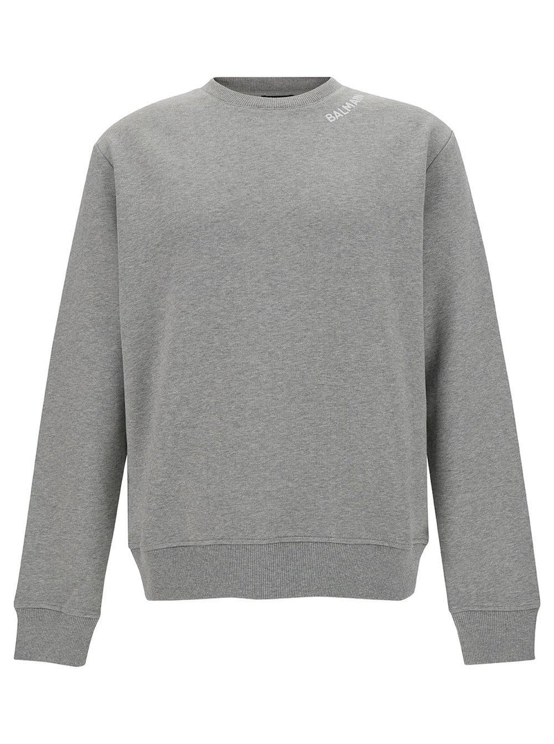 Balmain Grey Crewneck T-shirt With Contrasting Logo Embroidery In Cotton Man - Men - Piano Luigi