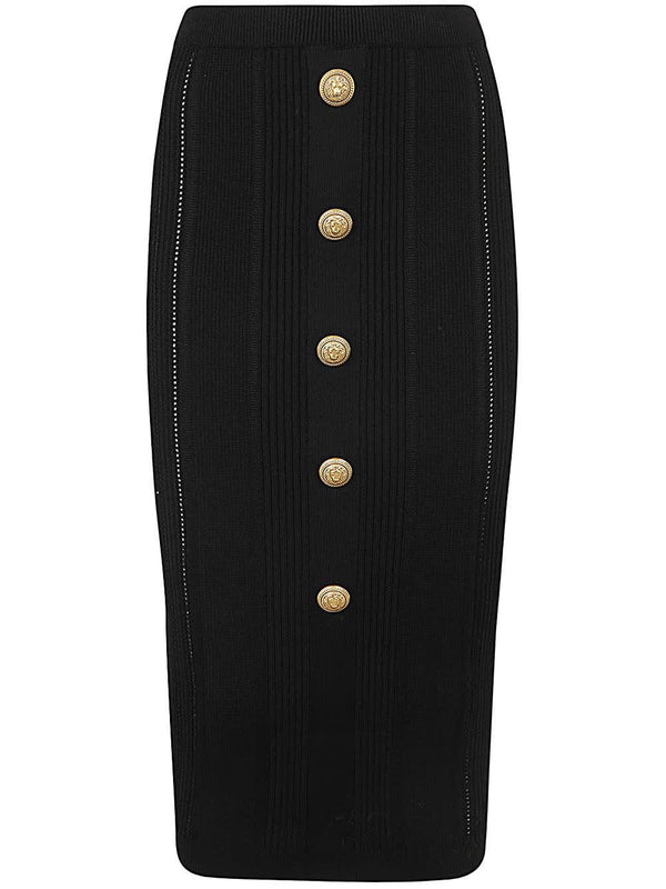 Balmain High Waist Five Button See Through Knit Midi Skirt - Women - Piano Luigi