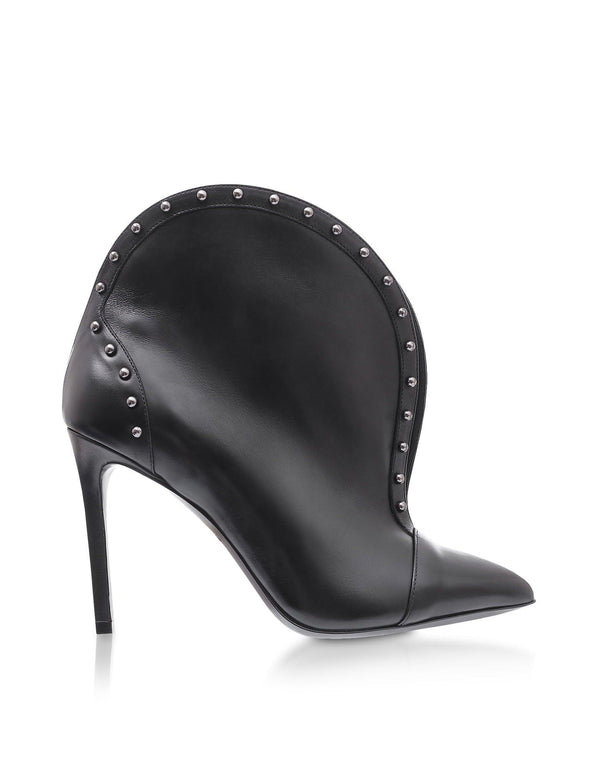 Balmain Iren Black Leather Pointed Toe High Heel Booties W/studs - Women - Piano Luigi