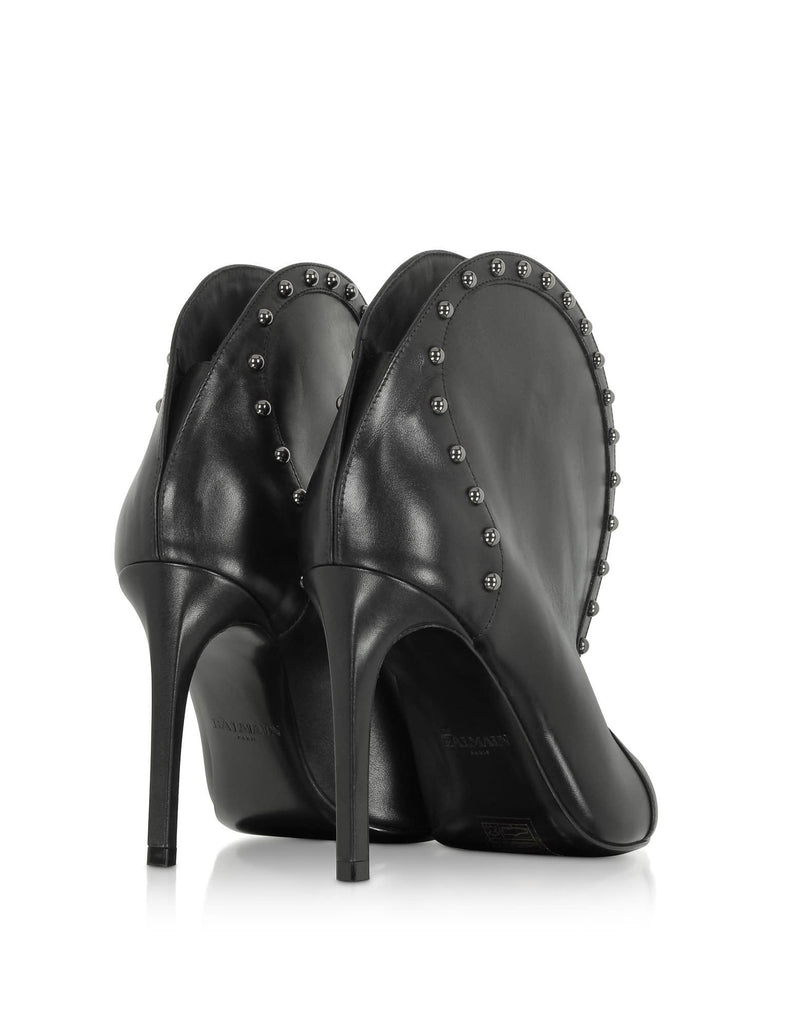 Balmain Iren Black Leather Pointed Toe High Heel Booties W/studs - Women - Piano Luigi