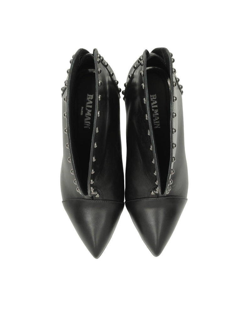 Balmain Iren Black Leather Pointed Toe High Heel Booties W/studs - Women - Piano Luigi