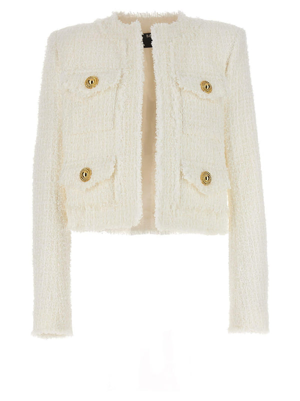 Balmain Logo Button Tweed Jacket - Women - Piano Luigi