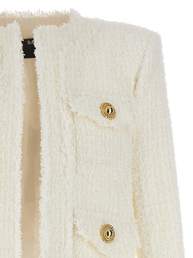 Balmain Logo Button Tweed Jacket - Women - Piano Luigi