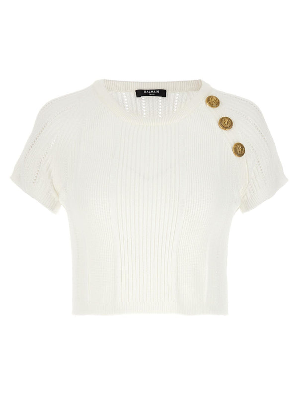 Balmain Logo Buttons Cropped Top - Women - Piano Luigi