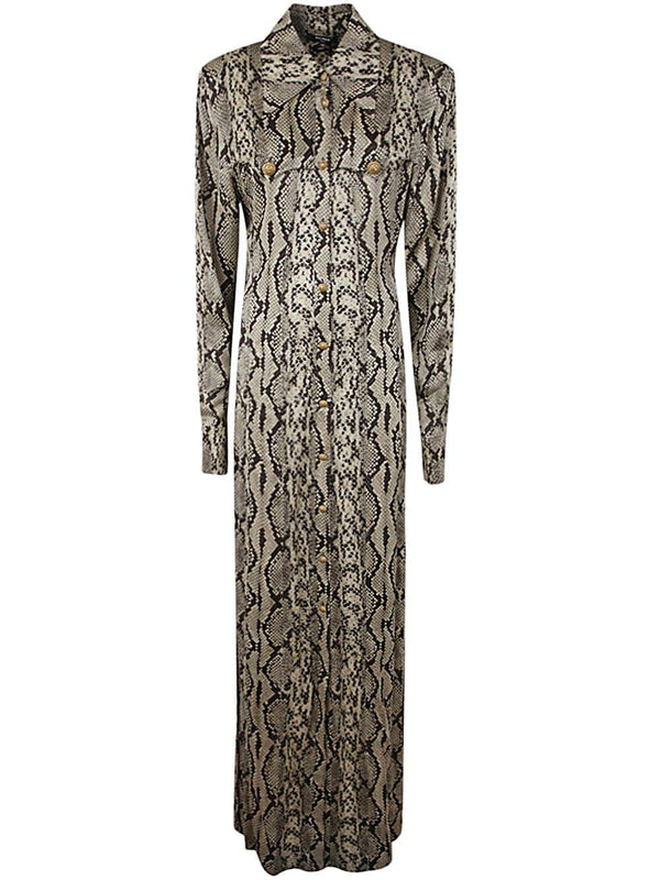 Balmain Long Sleeve Python Satin Long Shirt Dress - Women - Piano Luigi