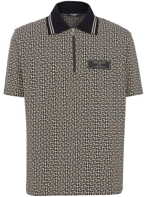 Balmain Monogram Jacquard Zipped Polo - Men - Piano Luigi