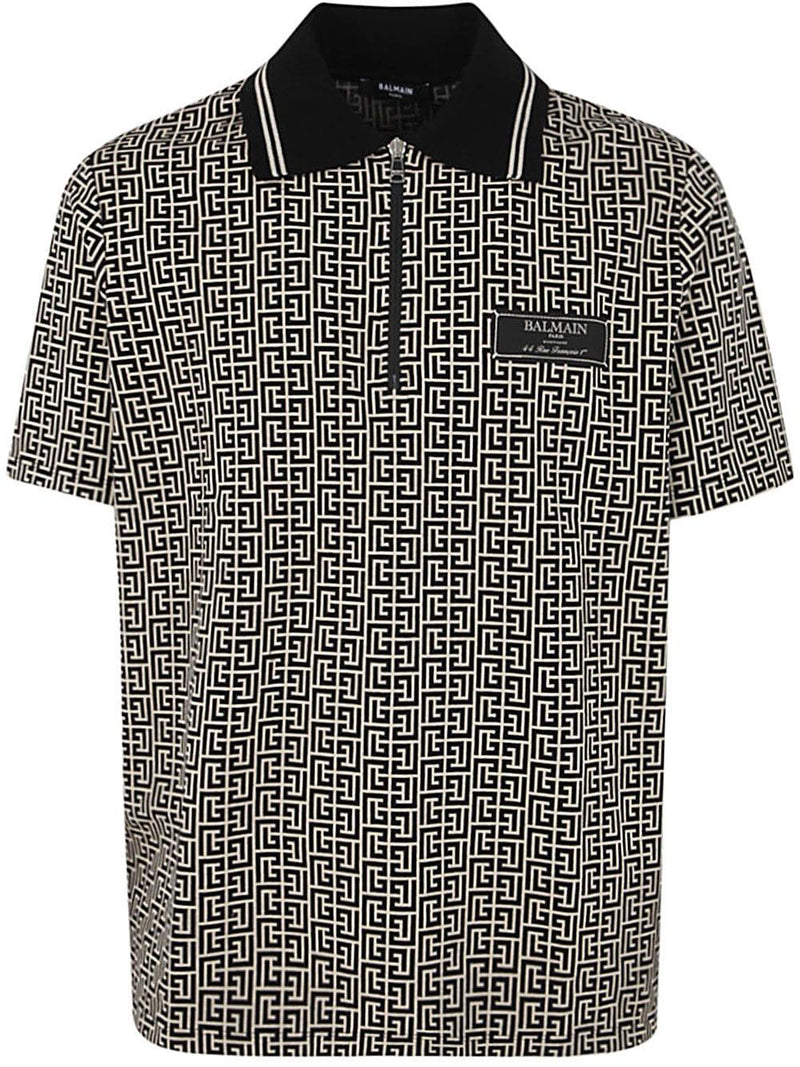 Balmain Monogram Jacquard Zipped Polo - Men - Piano Luigi