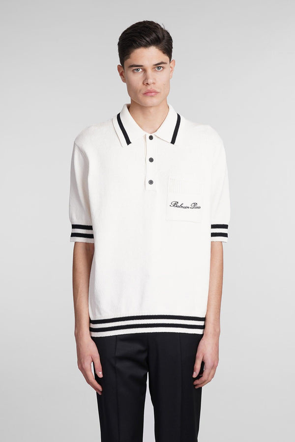 Balmain Polo In Beige Wool And Polyester - Men - Piano Luigi