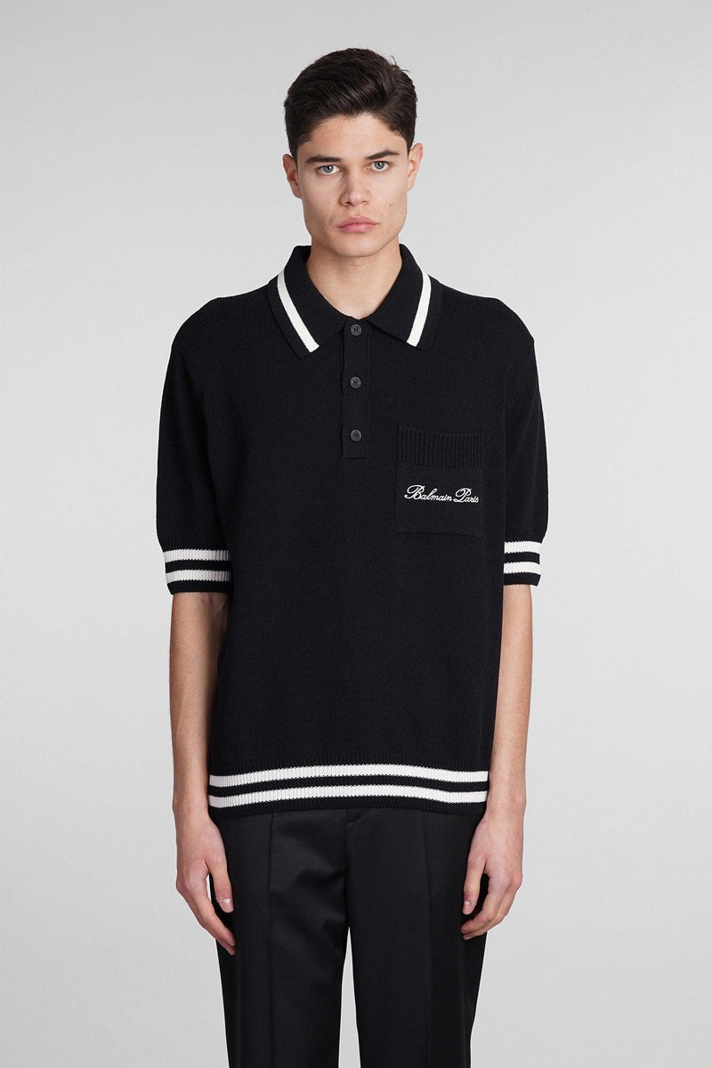 Balmain Polo In Black Wool And Polyester - Men - Piano Luigi