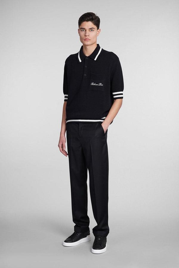 Balmain Polo In Black Wool And Polyester - Men - Piano Luigi