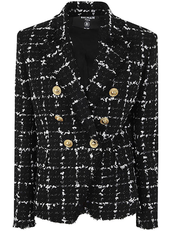 Balmain Six Button Double Breasted Squared Tweed Jacket - Women - Piano Luigi