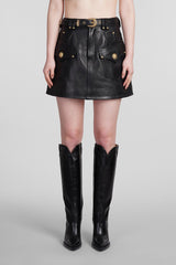 Balmain Skirt In Black Leather - Women - Piano Luigi