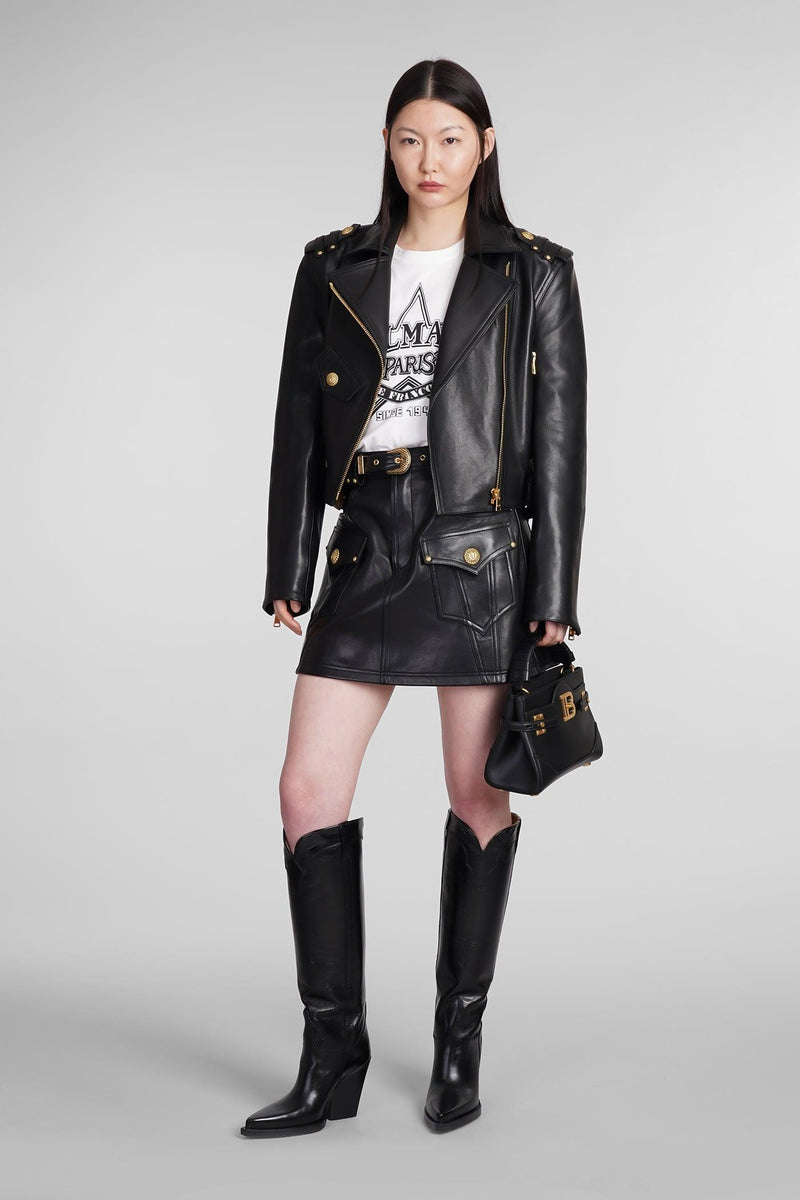 Balmain Skirt In Black Leather - Women - Piano Luigi