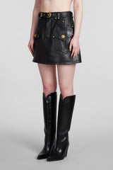 Balmain Skirt In Black Leather - Women - Piano Luigi