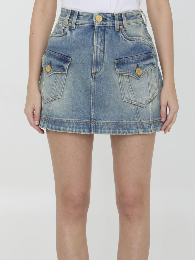 Balmain Western Skirt In Denim - Women - Piano Luigi