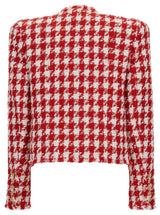 Balmain White And Red Jacket With Houndstooth Motif And Jewel Buttons In Tweed Woman - Women - Piano Luigi