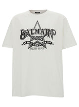 Balmain White T-shirt With Star Graphic Print In Cotton Man - Men - Piano Luigi