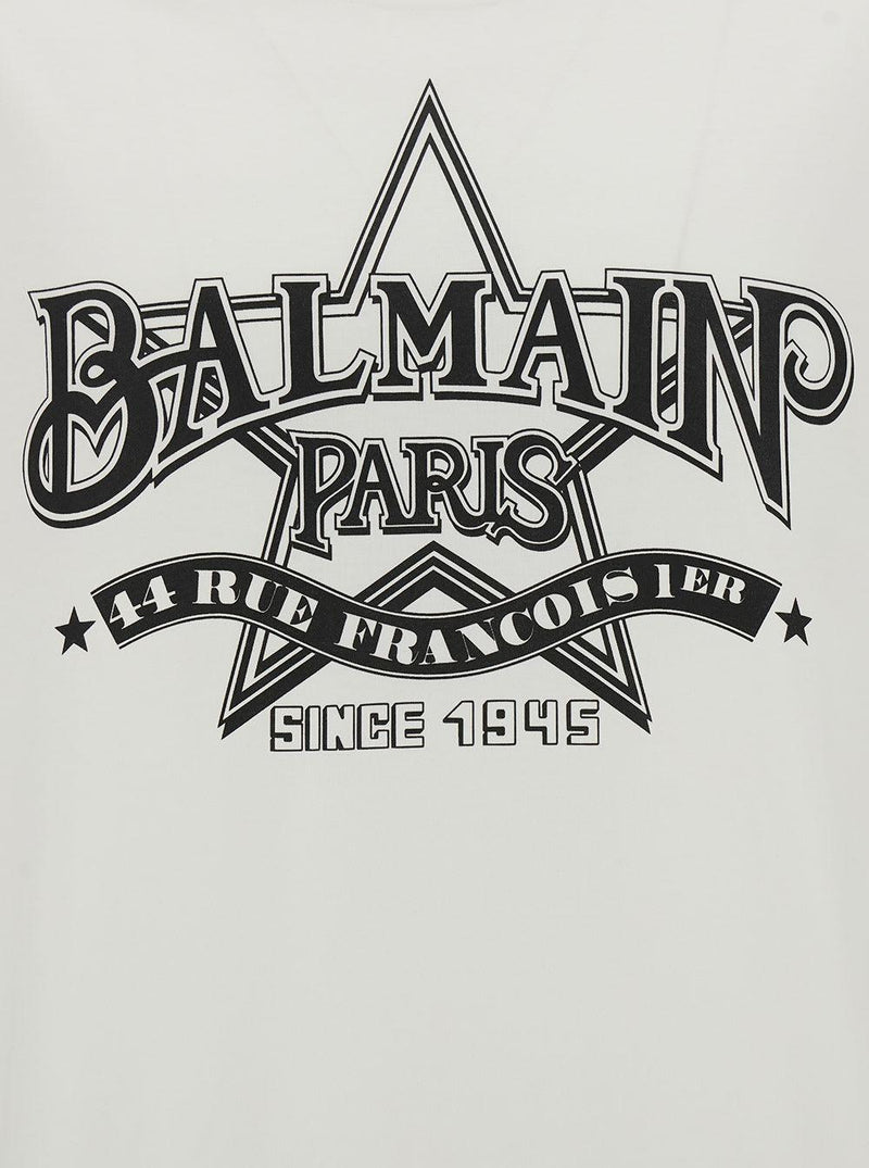 Balmain White T-shirt With Star Graphic Print In Cotton Man - Men - Piano Luigi