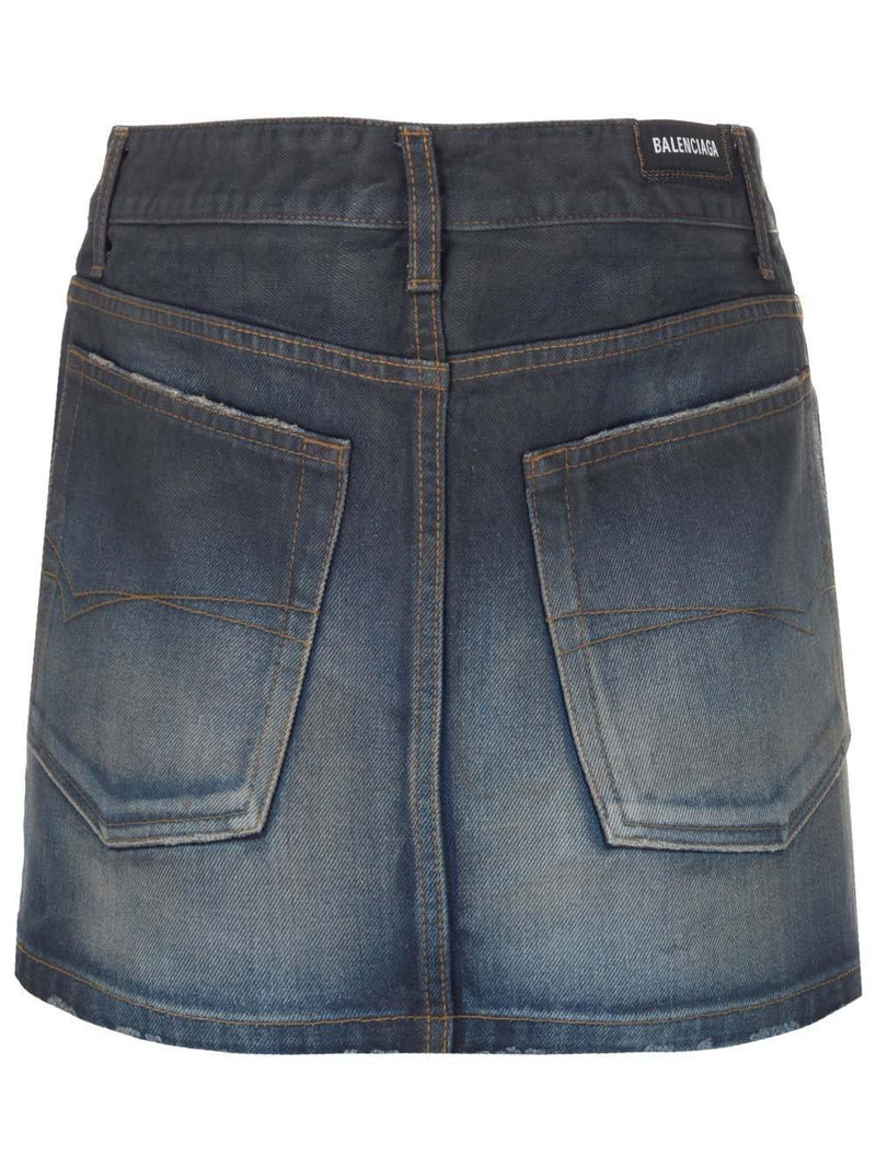 Balenciaga Frayed Edge Denim Mini Skirt - Women - Piano Luigi