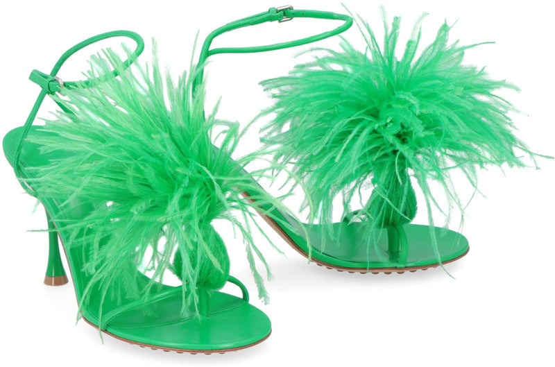 Bottega Veneta Dot Leather Sandals With Feathers - Women - Piano Luigi