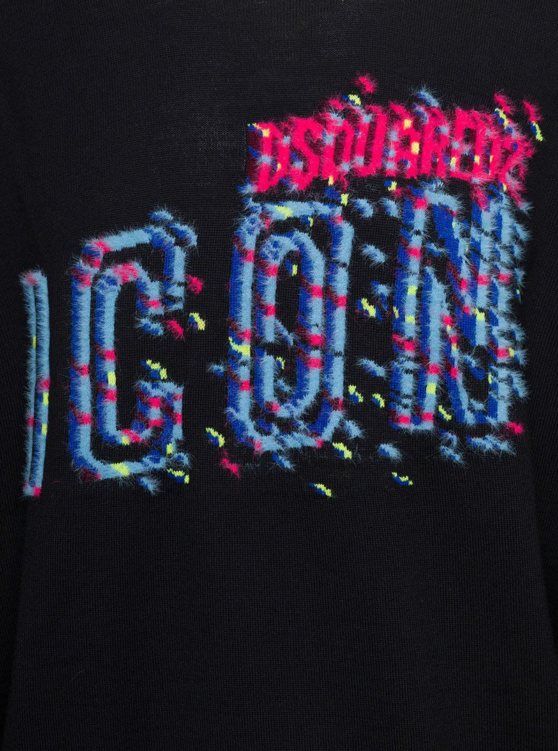Dsquared2 Black Crewneck Sweatshirt With d-squared2 Icon Print In Cotton Man - Men - Piano Luigi