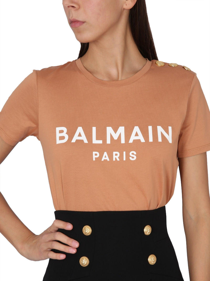 Balmain Gold Logo And Button T-shirt - Women - Piano Luigi