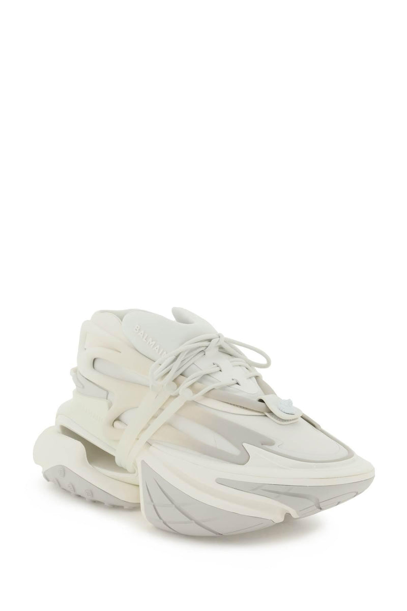 Balmain White Unicorn Sneakers In Leather And Neoprene - Men - Piano Luigi