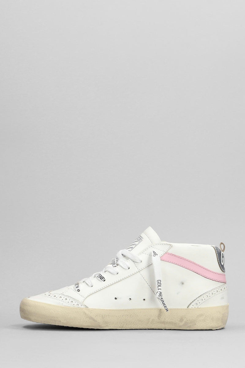 Golden Goose Mid Star Sneakers In White Leather - Women - Piano Luigi