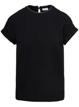 Black T-shirt With Monile Detail In Cotton Woman Brunello Cucinelli - Women - Piano Luigi