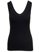 Brunello Cucinelli Black Cotton Tank Top With Monile Insert - Women - Piano Luigi