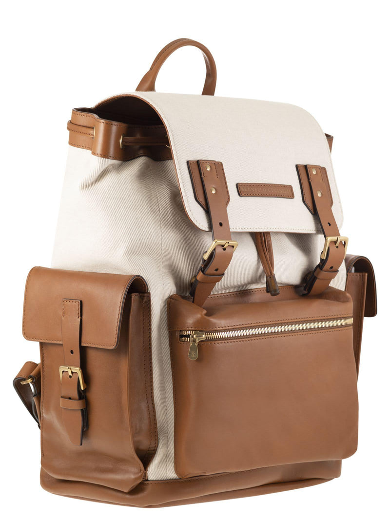 Brunello Cucinelli City Backpack In Leather And Fabric - Men - Piano Luigi