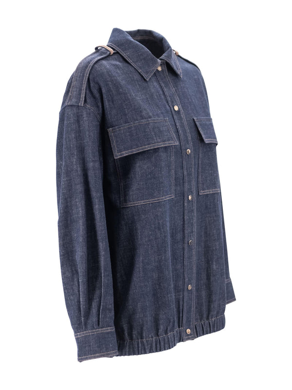 Brunello Cucinelli Contrast-stitching Denim Shirt - Women - Piano Luigi