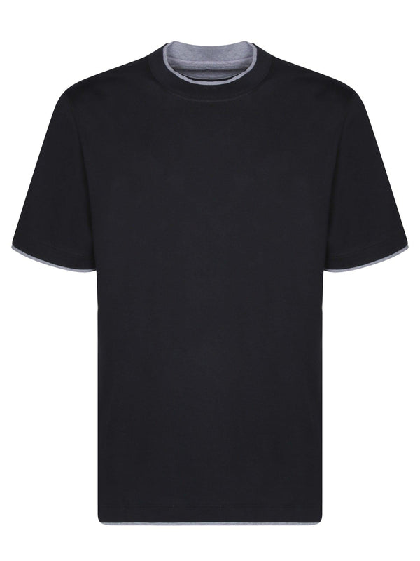 Brunello Cucinelli Contrastind Edges Black T-shirt - Men - Piano Luigi