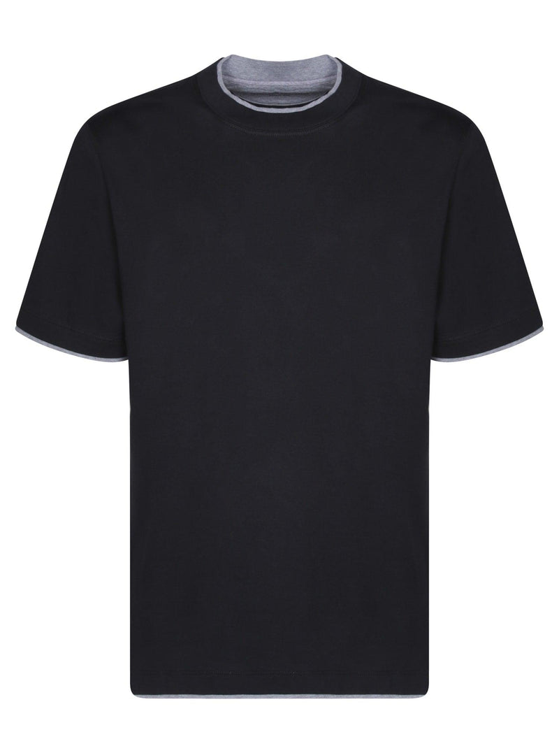 Brunello Cucinelli Contrastind Edges Black T-shirt - Men - Piano Luigi