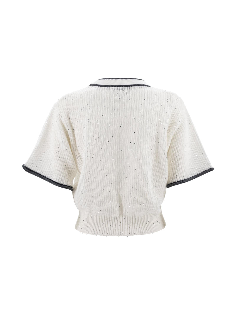 Brunello Cucinelli Contrasting-border Knitted Top - Women - Piano Luigi