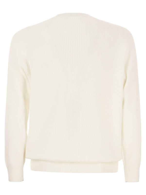 Brunello Cucinelli Cotton Rib Sweater With Raglan Sleeve - Men - Piano Luigi