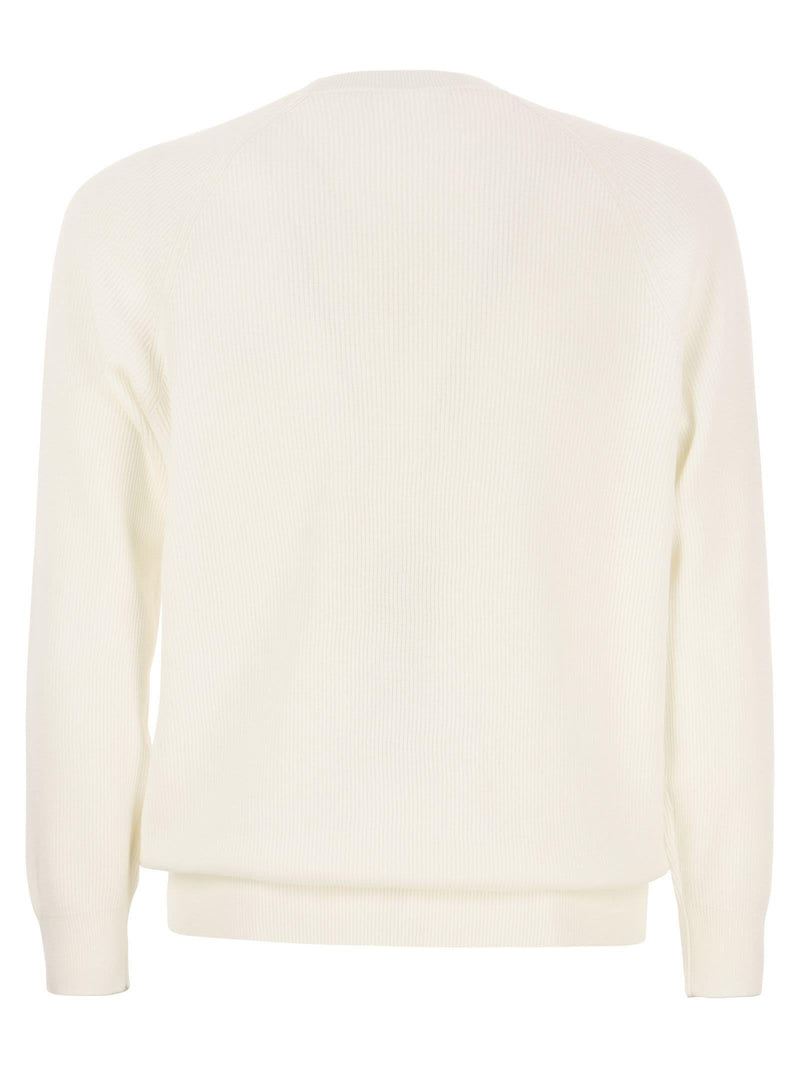 Brunello Cucinelli Cotton Rib Sweater With Raglan Sleeve - Men - Piano Luigi