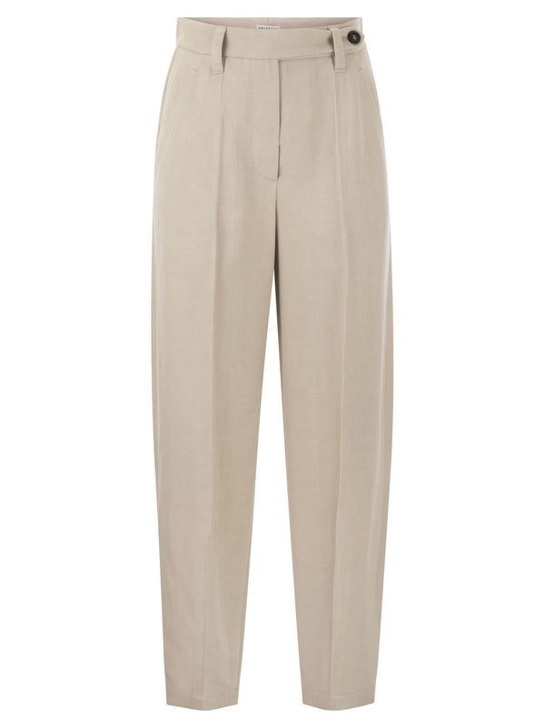 Brunello Cucinelli Curved Viscose And Linen Trousers - Women - Piano Luigi