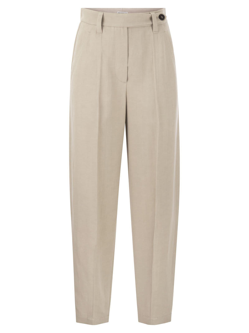 Brunello Cucinelli Curved Viscose And Linen Trousers - Women - Piano Luigi