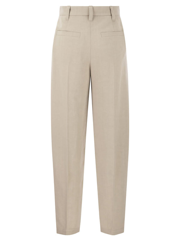 Brunello Cucinelli Curved Viscose And Linen Trousers - Women - Piano Luigi