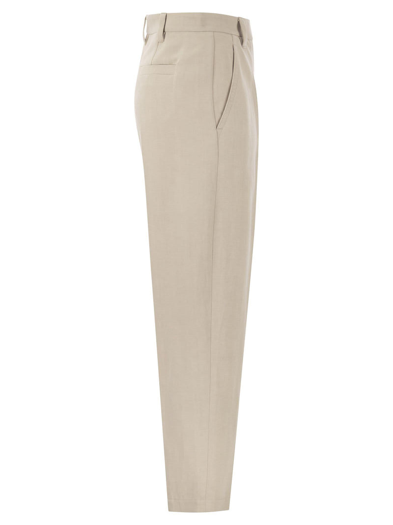 Brunello Cucinelli Curved Viscose And Linen Trousers - Women - Piano Luigi